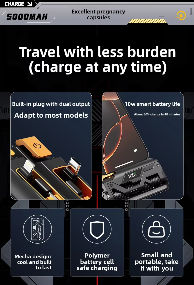 5,000mAh Pocket Power Bank — Digital Battery Level Display