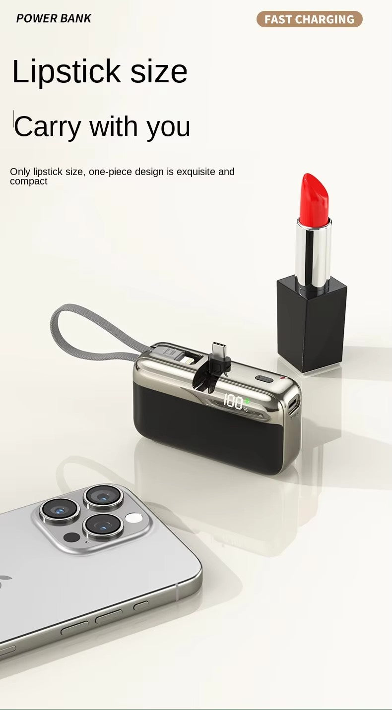 Portable Mini Power Bank, 10000mAh, Fast Charging 22.5W, Built-in Cable, LED Digital Display, for USB-C and Lightning Devices