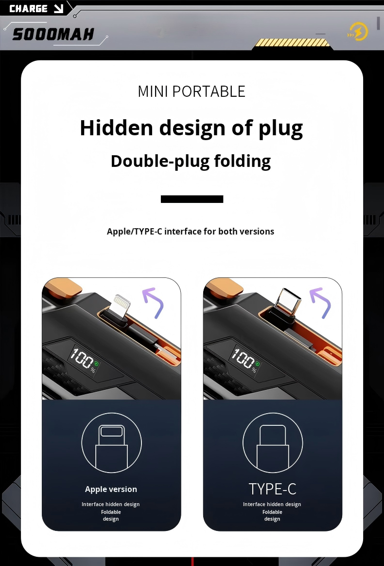 5,000mAh Pocket Power Bank — Digital Battery Level Display