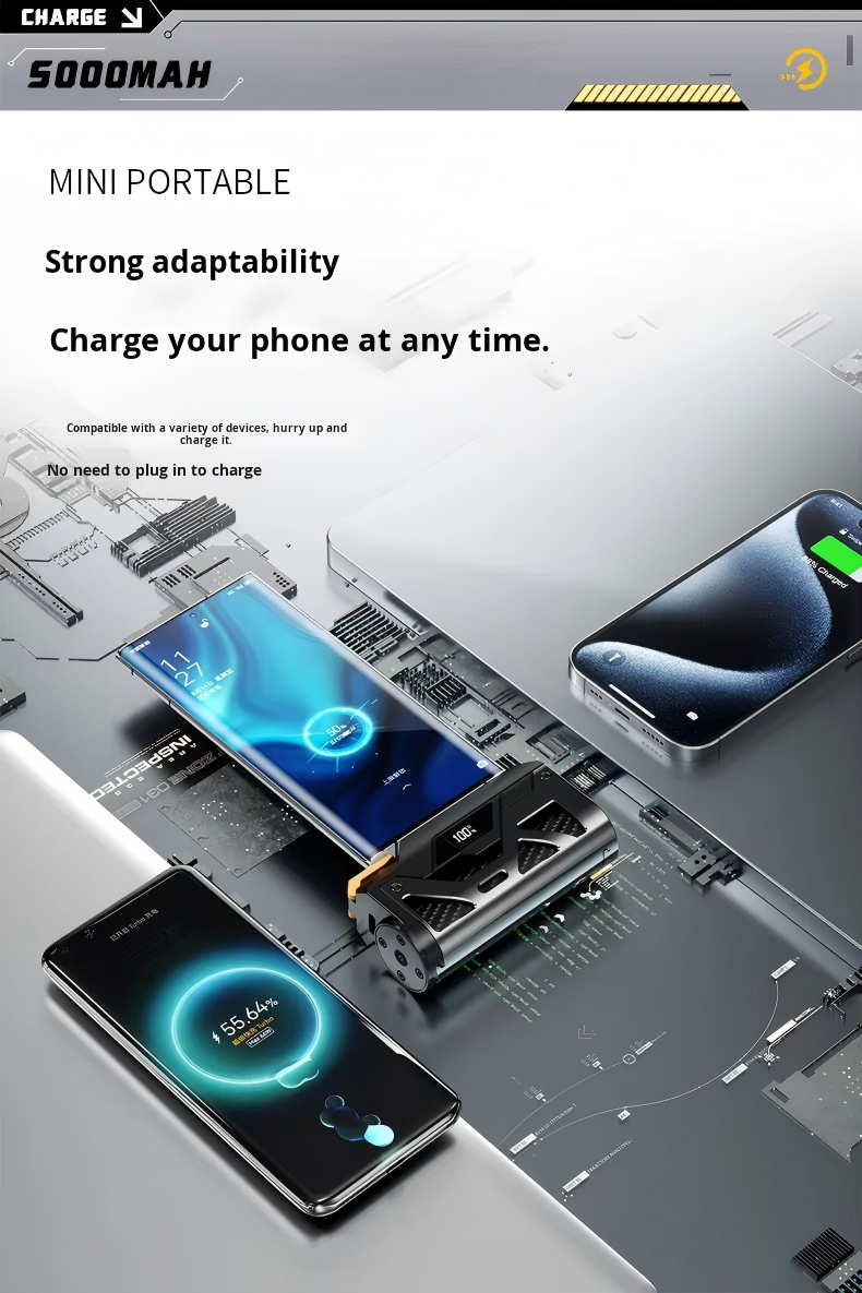 5,000mAh Pocket Power Bank — Digital Battery Level Display