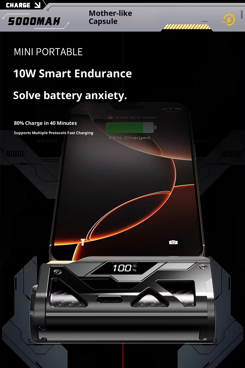5,000mAh Pocket Power Bank — Digital Battery Level Display