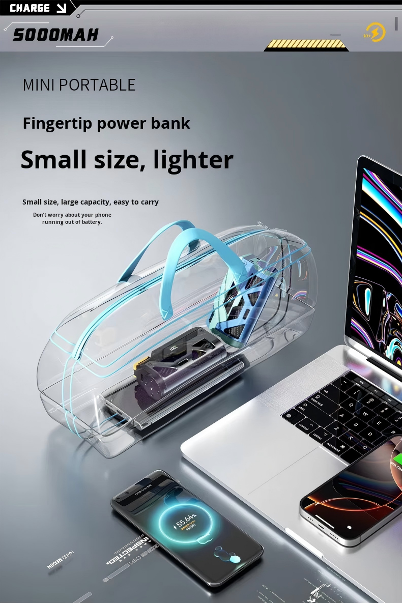 5,000mAh Pocket Power Bank — Digital Battery Level Display