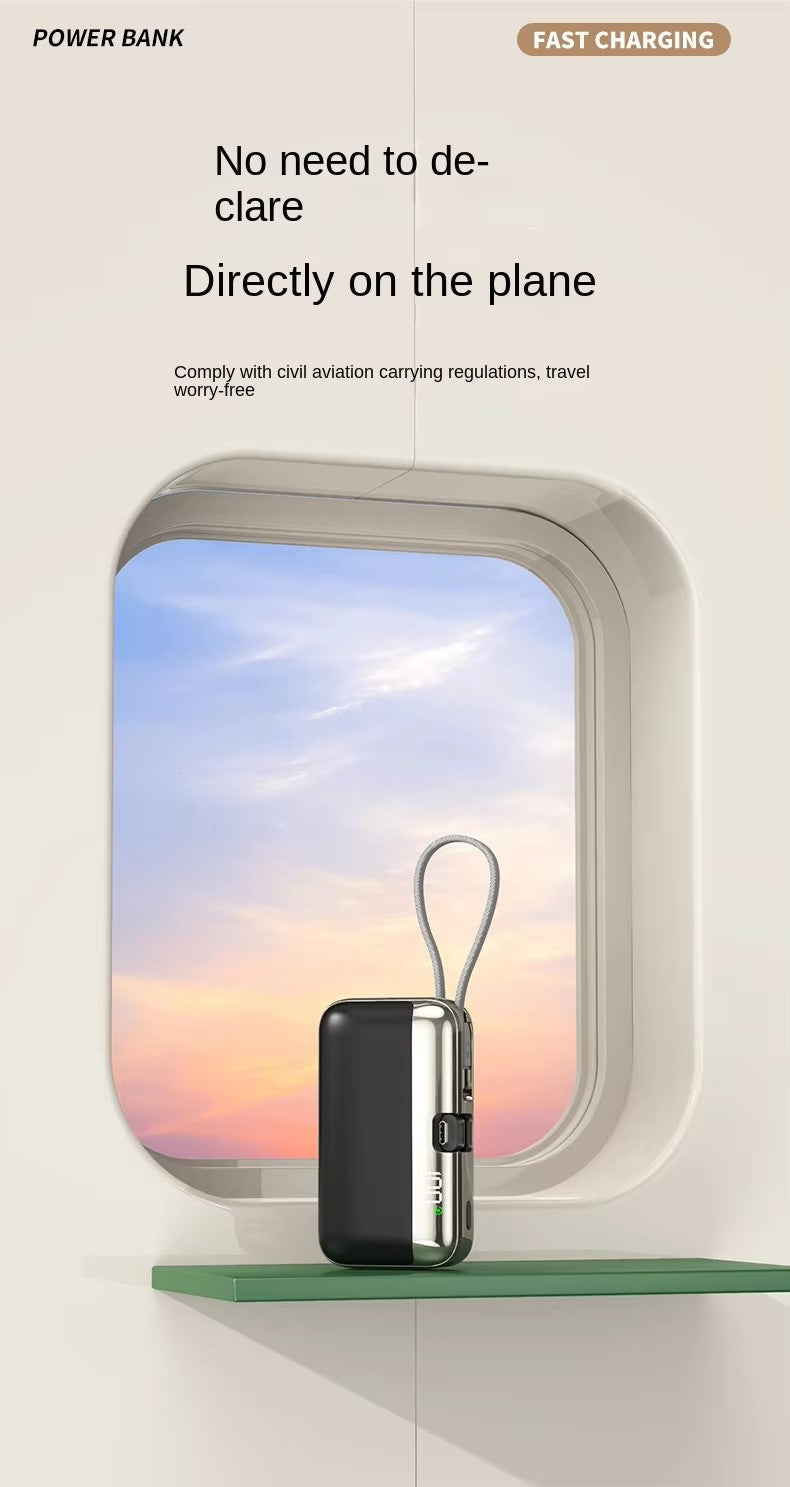 Portable Mini Power Bank, 10000mAh, Fast Charging 22.5W, Built-in Cable, LED Digital Display, for USB-C and Lightning Devices