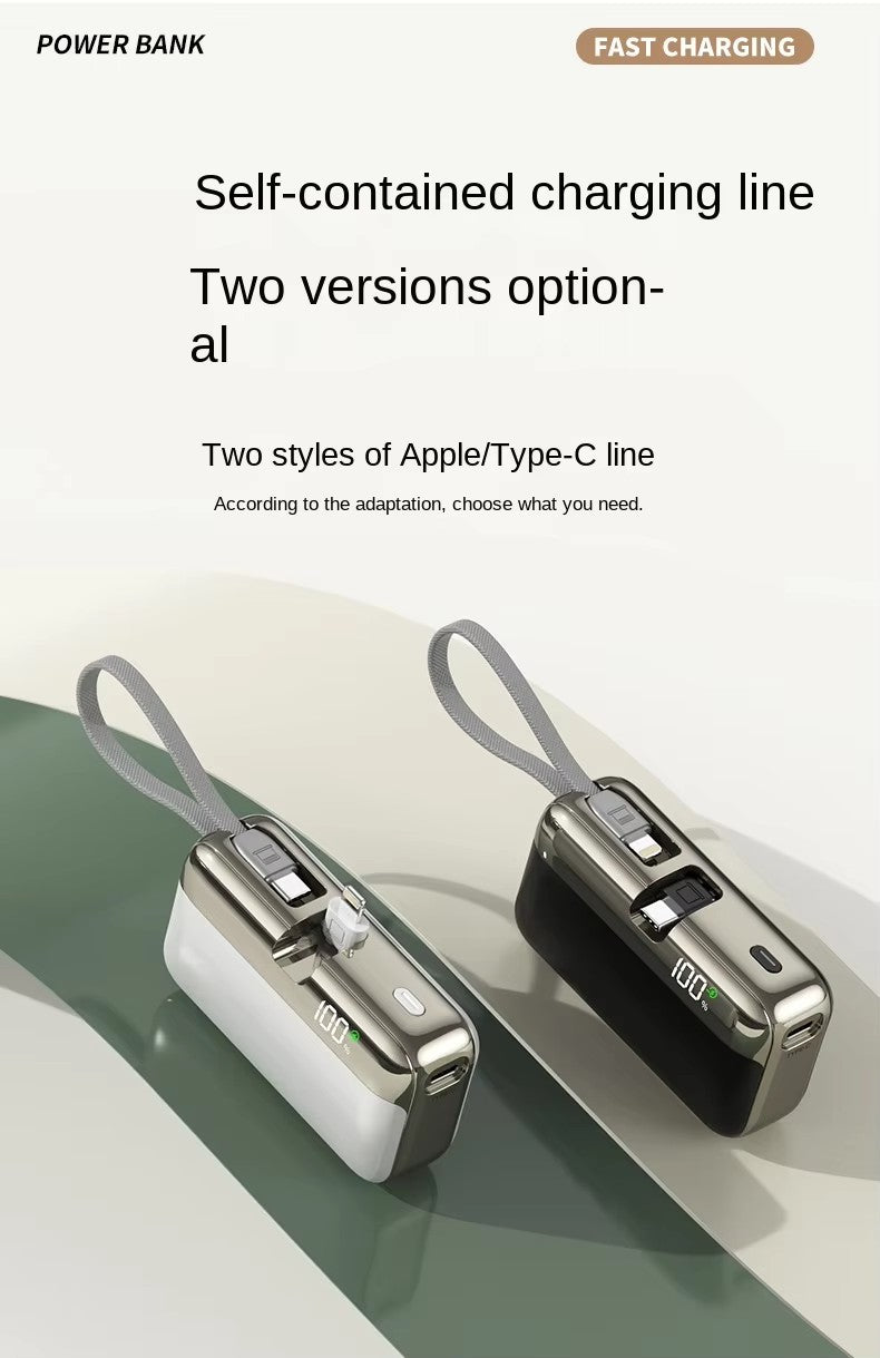 Portable Mini Power Bank, 10000mAh, Fast Charging 22.5W, Built-in Cable, LED Digital Display, for USB-C and Lightning Devices